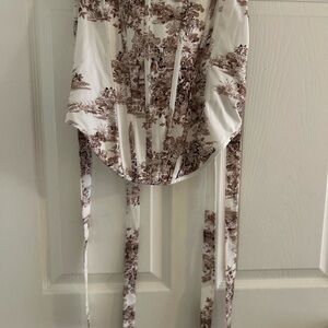 Fashion Nova Brown and White Blouse